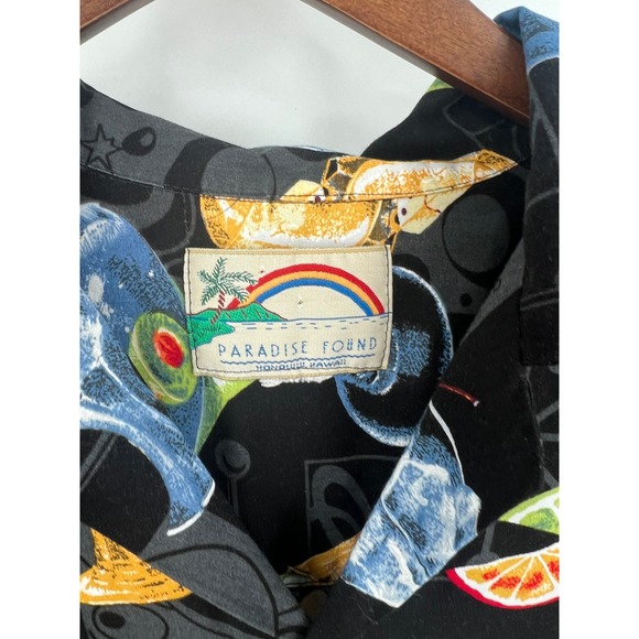 Paradise Found Honolulu Hawaii tropical martini button front hawaiian shirt L? - Picture 3 of 4
